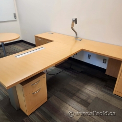 Blonde T-Suite Desk System w/ Cabinet & Under Privacy Screen